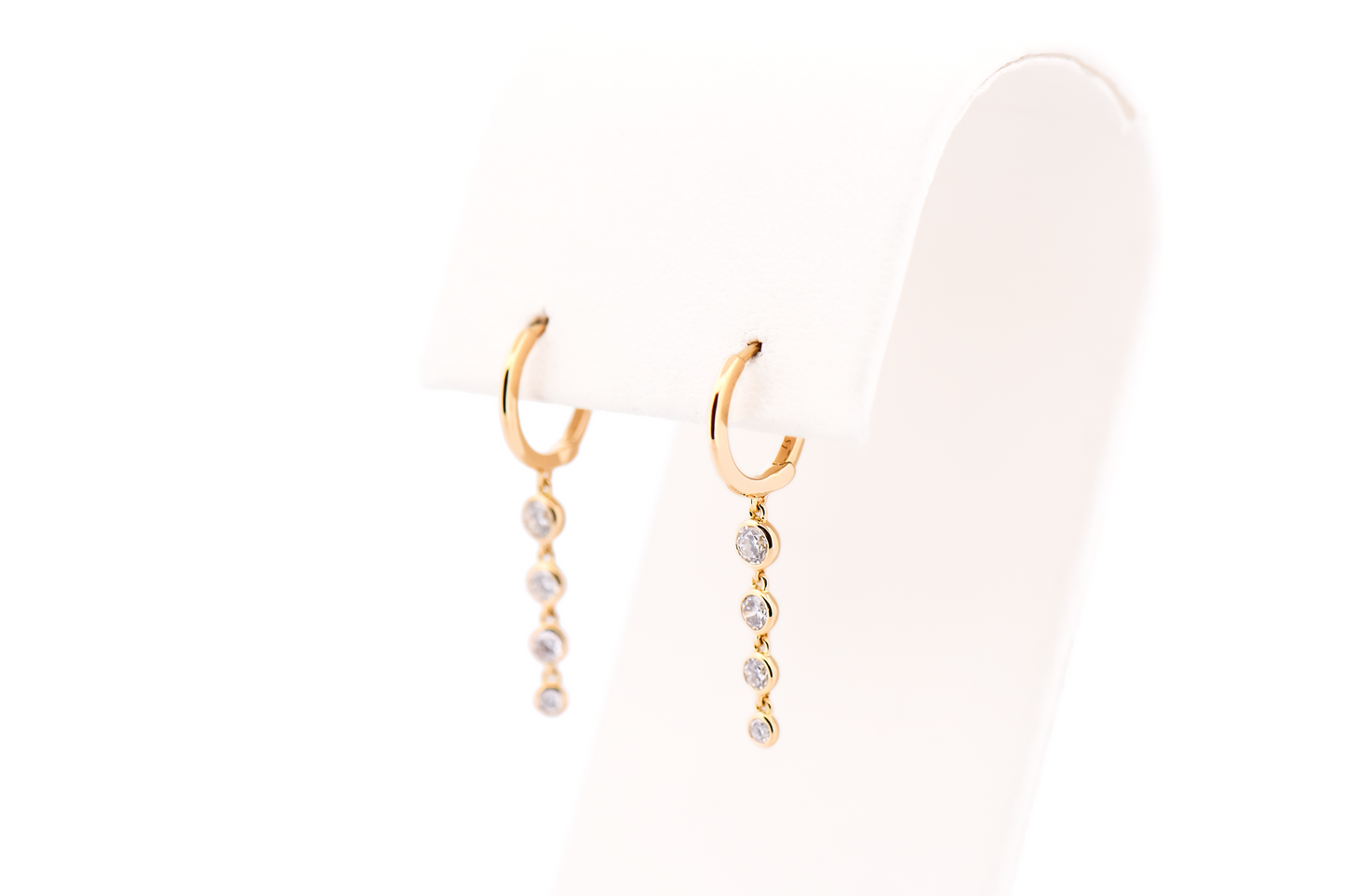 Modern 18k Yellow Gold Hoop Earrings with Bezel-Set Diamond Dangles