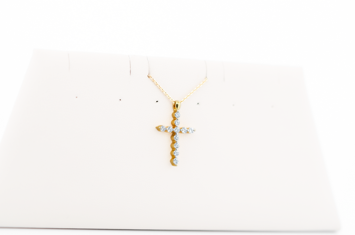 Modern 1/2cttw Mid-Size Diamond Cross Pendant Set in 18k Yellow Gold