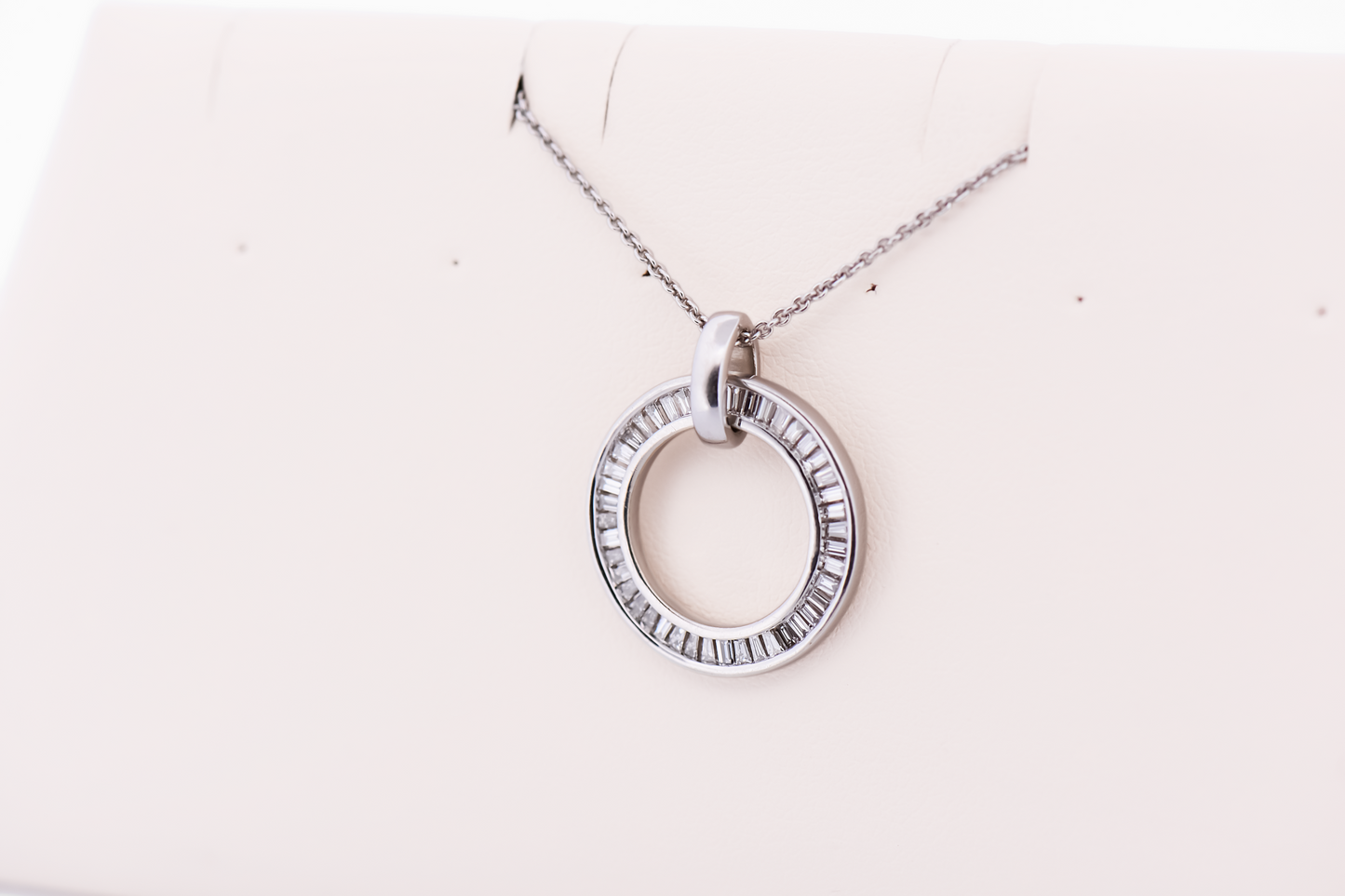 Modern Circle Pendant with Baguette Diamonds in White Gold