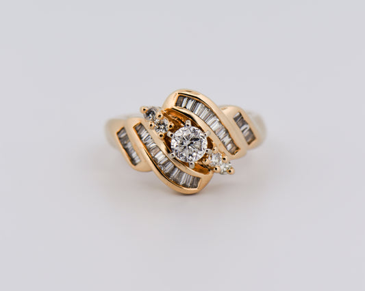Modern Estate 14k Yellow Gold & Diamond Cluster Ring
