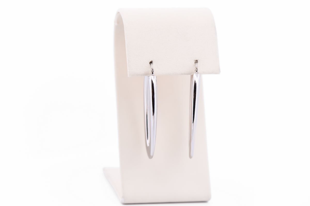 Modern Estate Oval Hollow Hoop Earrings in White Gold