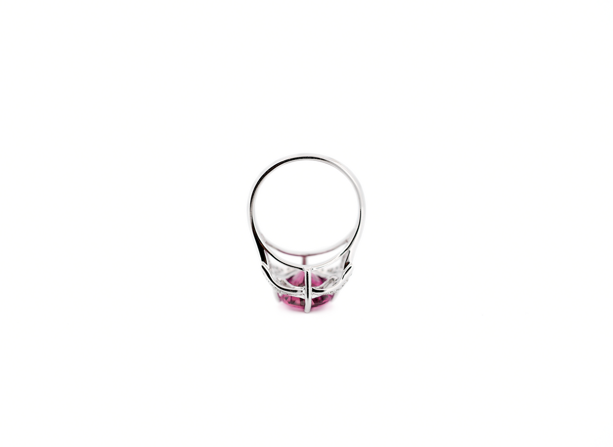 Modern Pink Tourmaline & Diamond Ring in White Gold