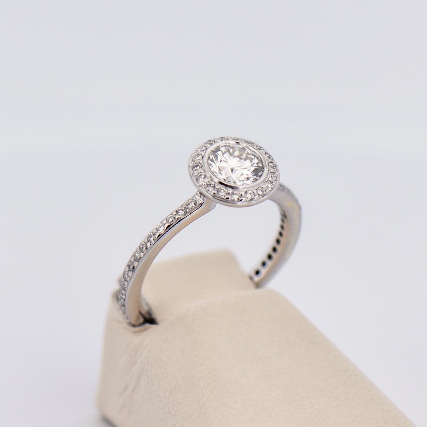 Modern Round Diamond Halo Engagement Ring with Eternity Style Band