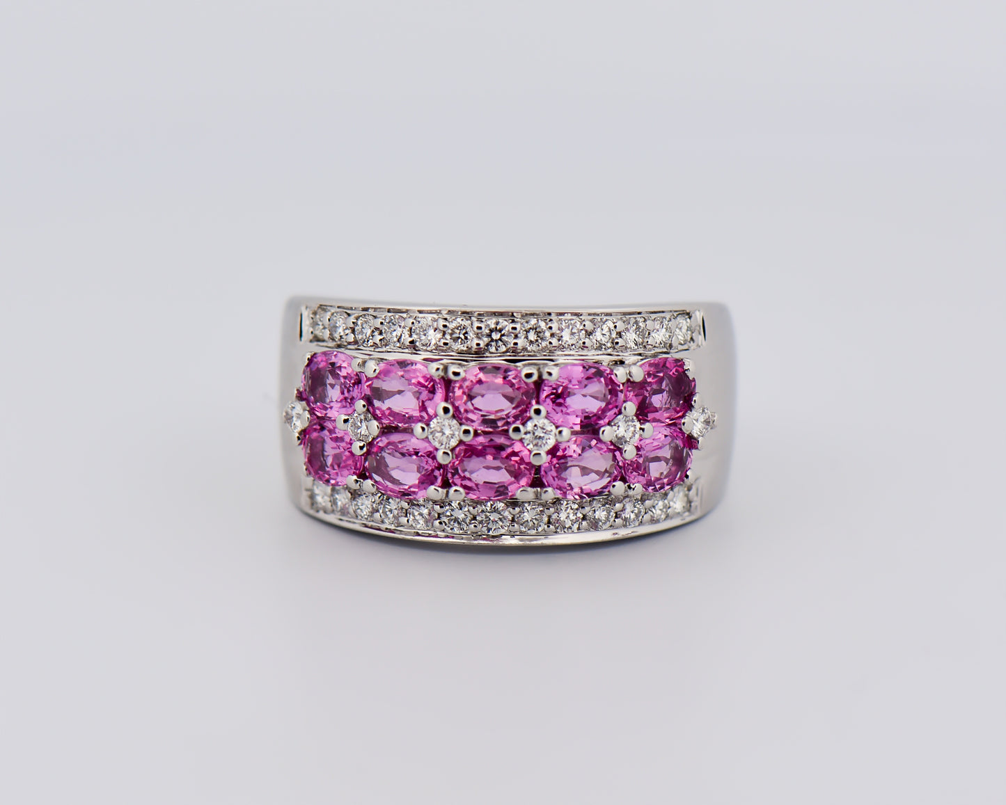 Modern Wide Band Ring with Oval Pink Sapphires & Diamonds