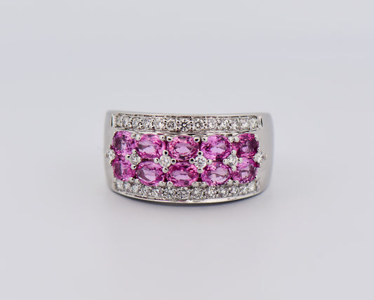 Modern Wide Band Ring with Oval Pink Sapphires & Diamonds