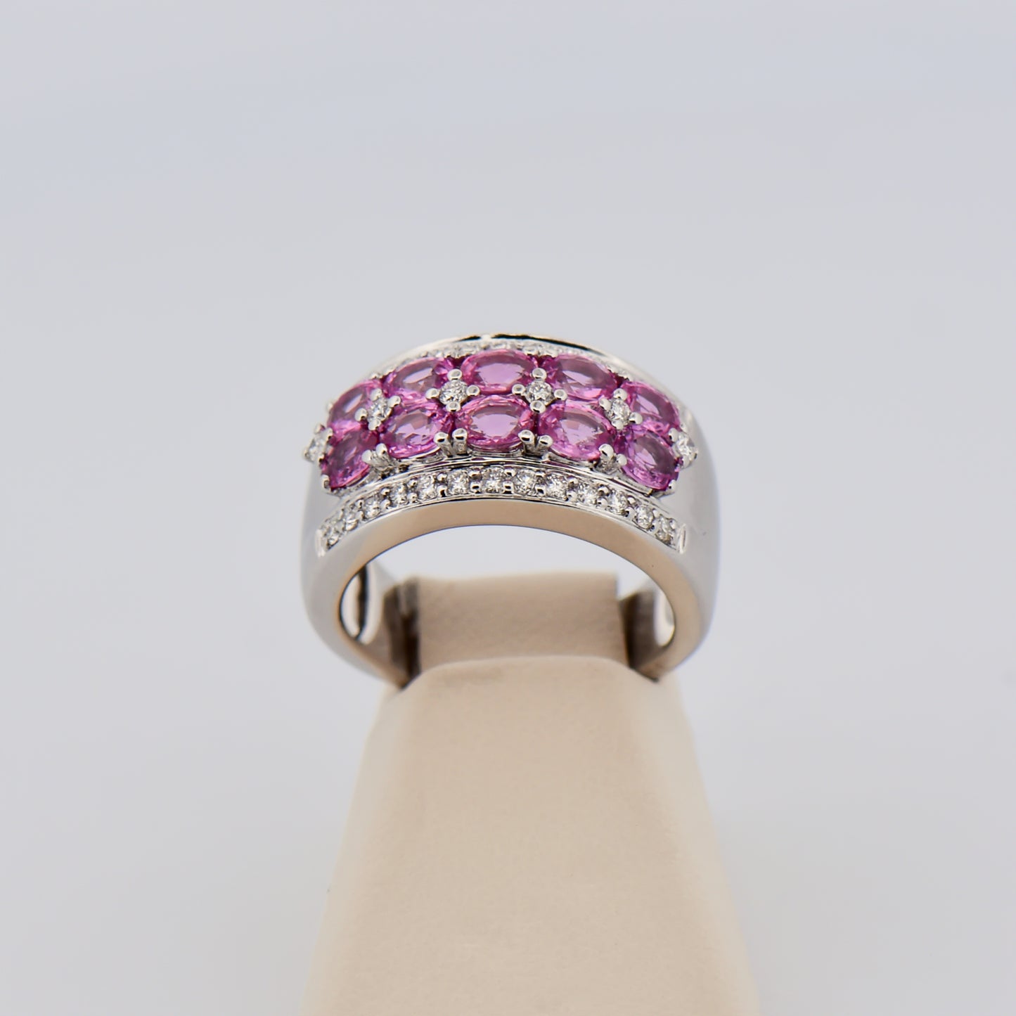 Modern Wide Band Ring with Oval Pink Sapphires & Diamonds