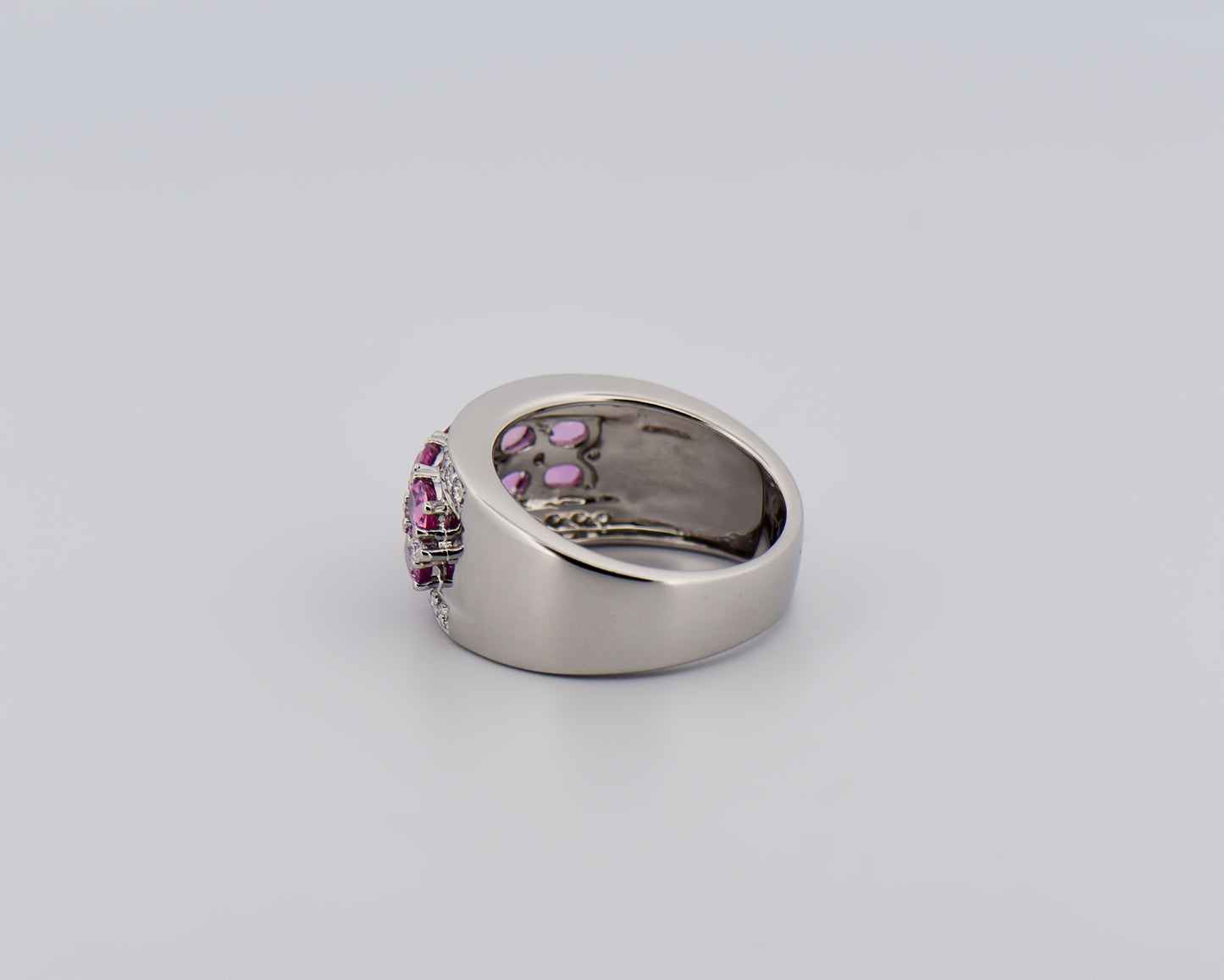 Modern Wide Band Ring with Oval Pink Sapphires & Diamonds