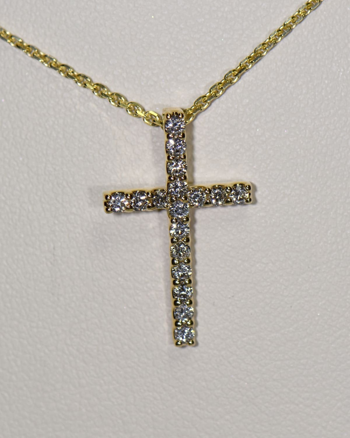 Modern Yellow Gold & Diamond Cross Pendant