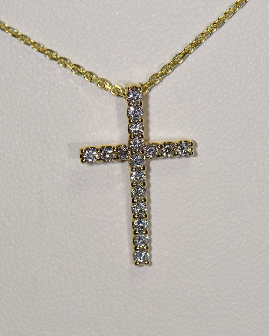 Modern Yellow Gold & Diamond Cross Pendant