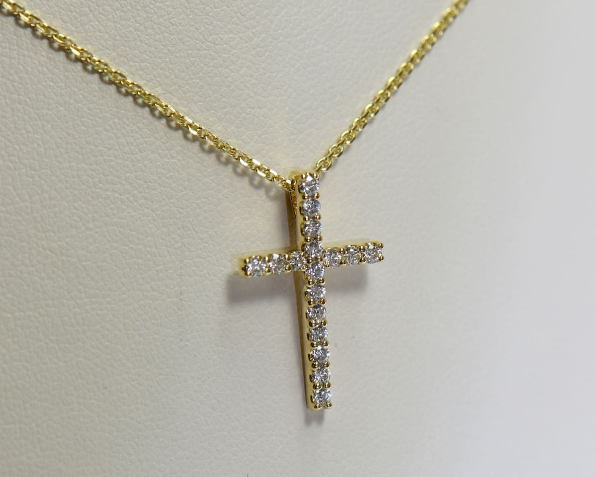 Modern Yellow Gold & Diamond Cross Pendant