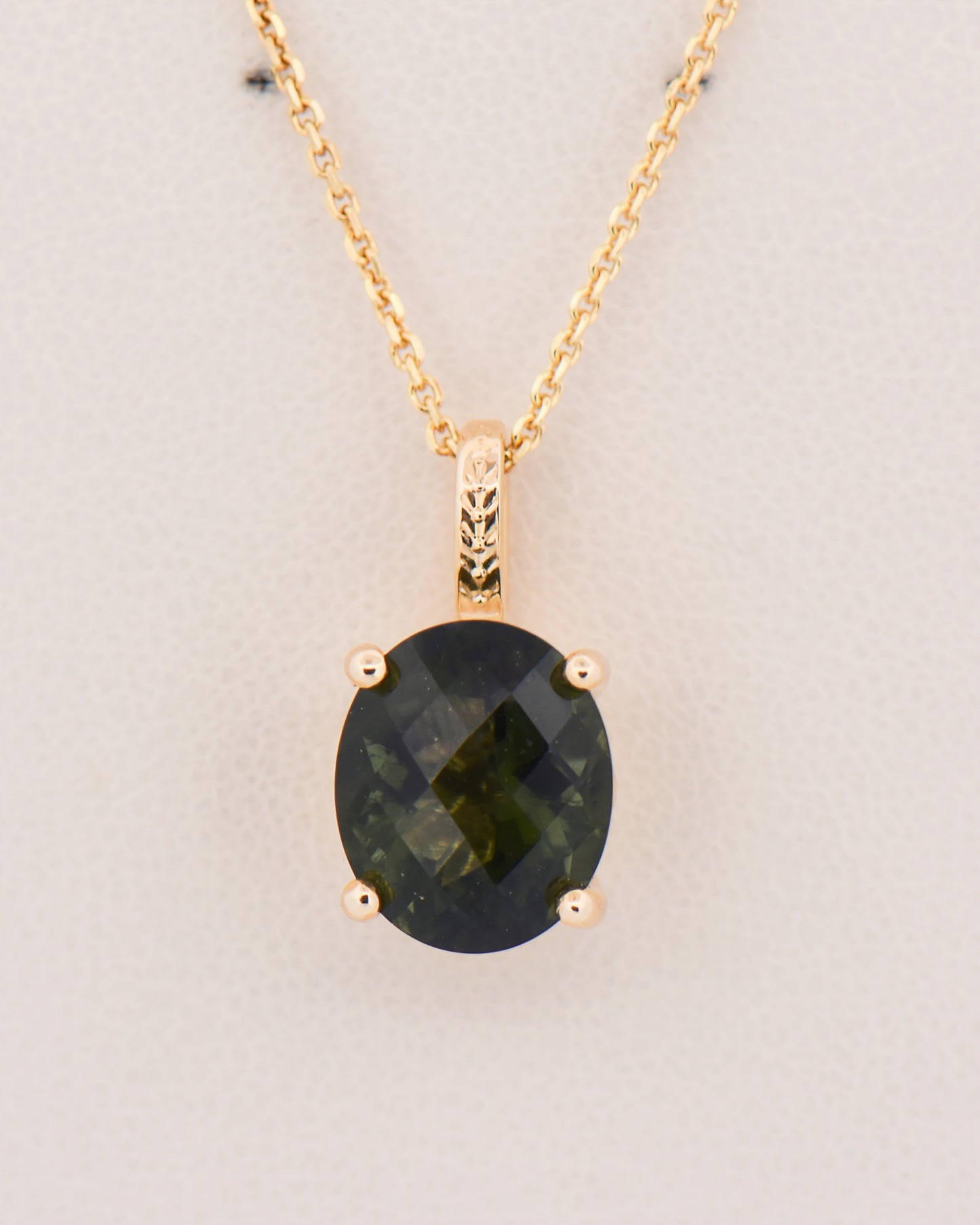 Oval Moldavite Pendant in Yellow Gold