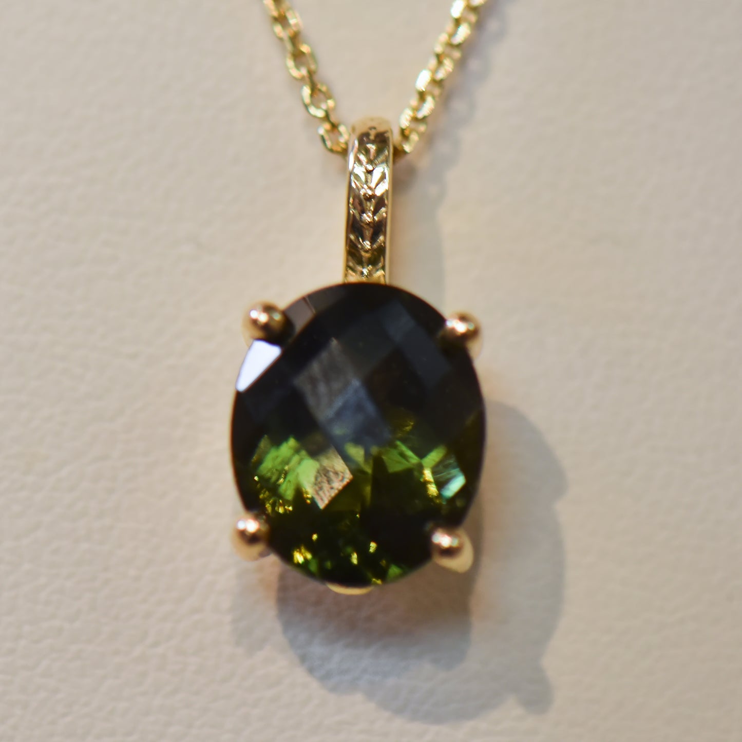 Oval Moldavite Pendant in Yellow Gold