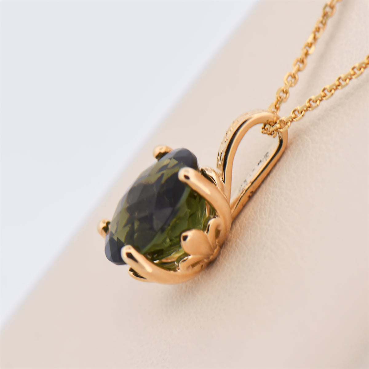 Oval Moldavite Pendant in Yellow Gold