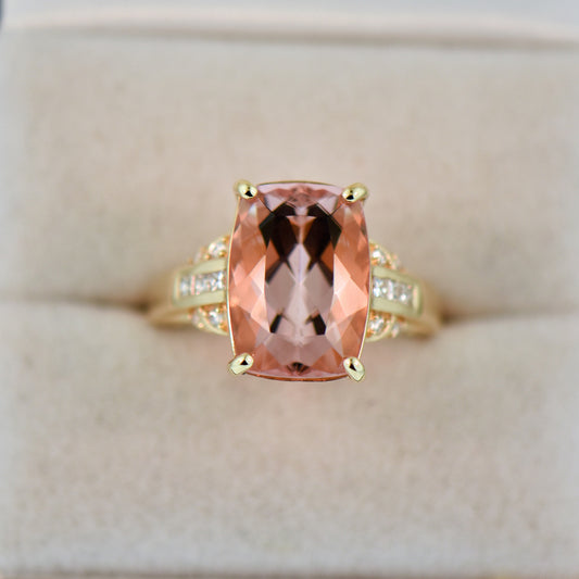 Cushion Cut Morganite Ring with Diamonds in 18k
