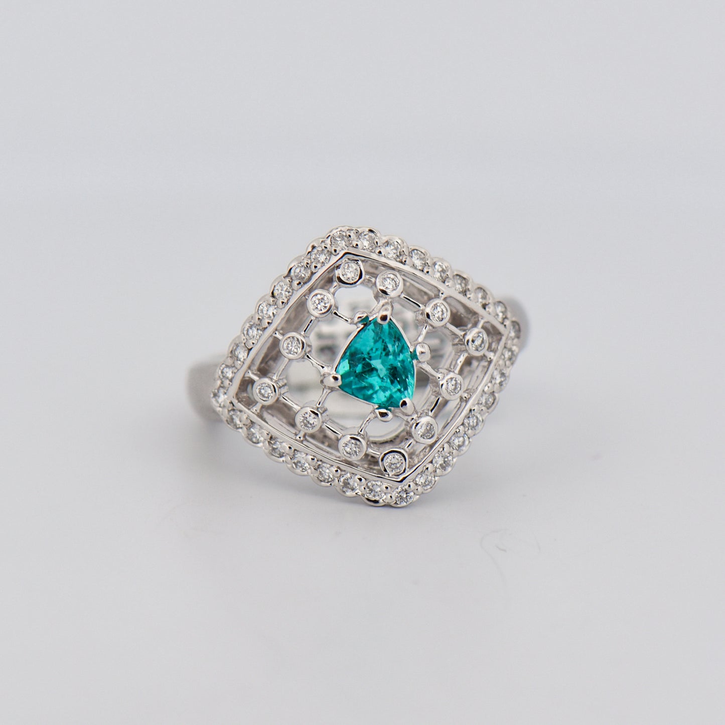 Natural Brazilian Paraiba Tourmaline & Diamond Ring in Platinum