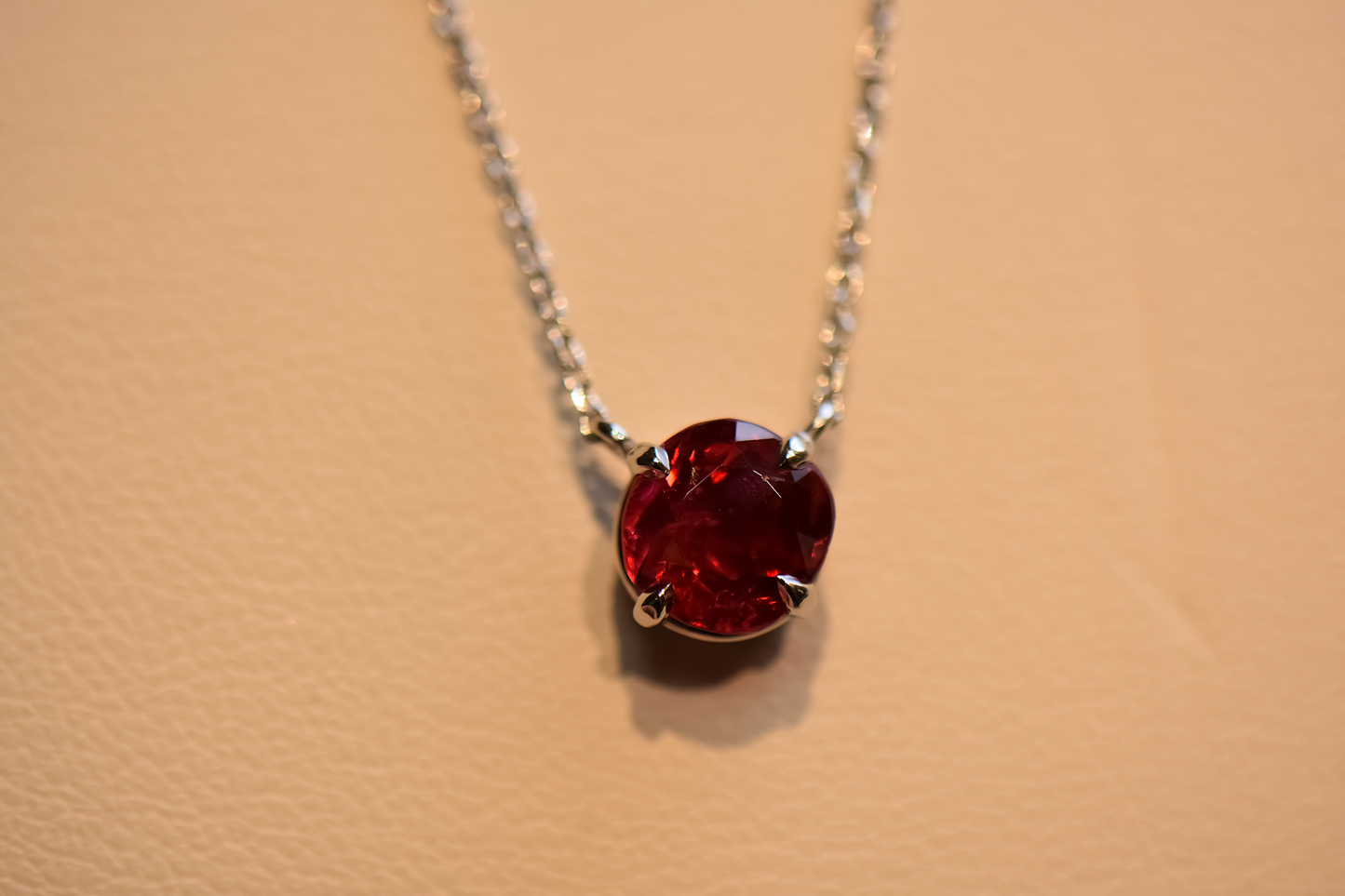 Natural Ruby Solitaire Pendant in 14k White Gold