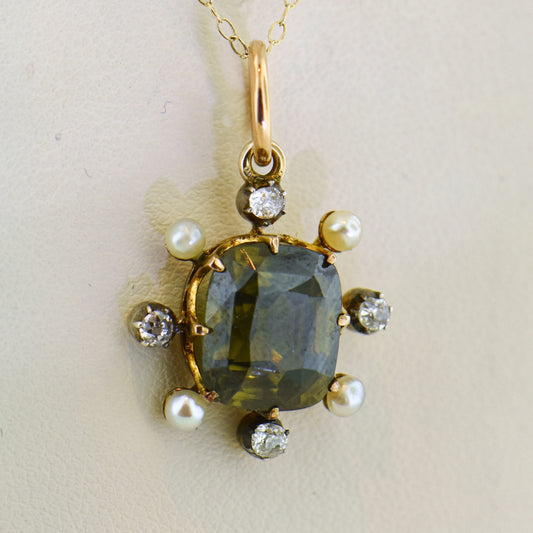 Victorian Pendant with Rare Radioactive Green Zircon