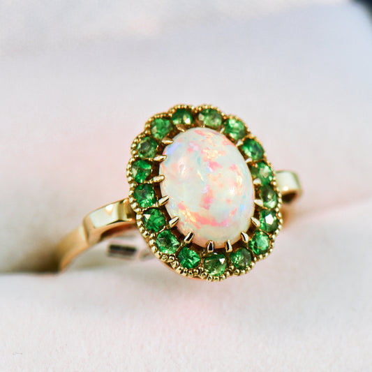 Edwardian Opal & Demantoid Garnet Halo Ring