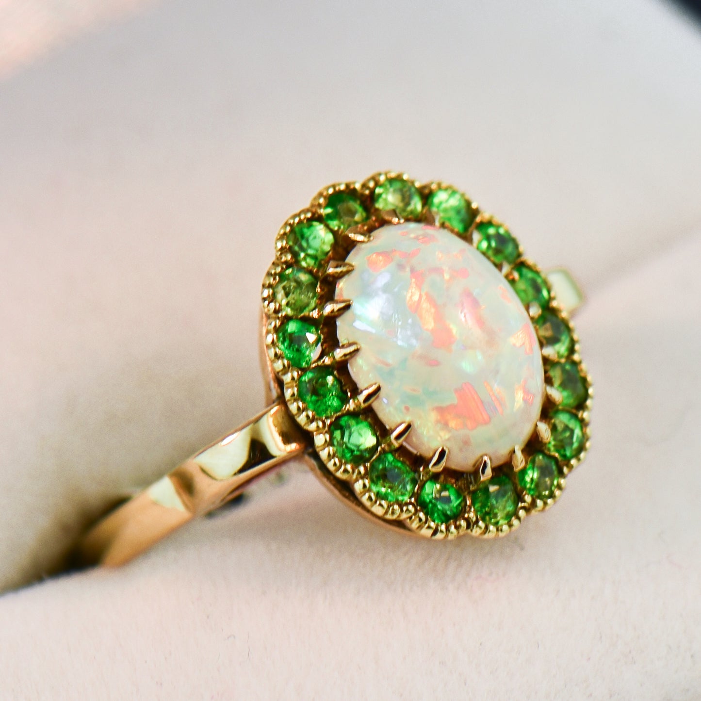 Edwardian Opal & Demantoid Garnet Halo Ring