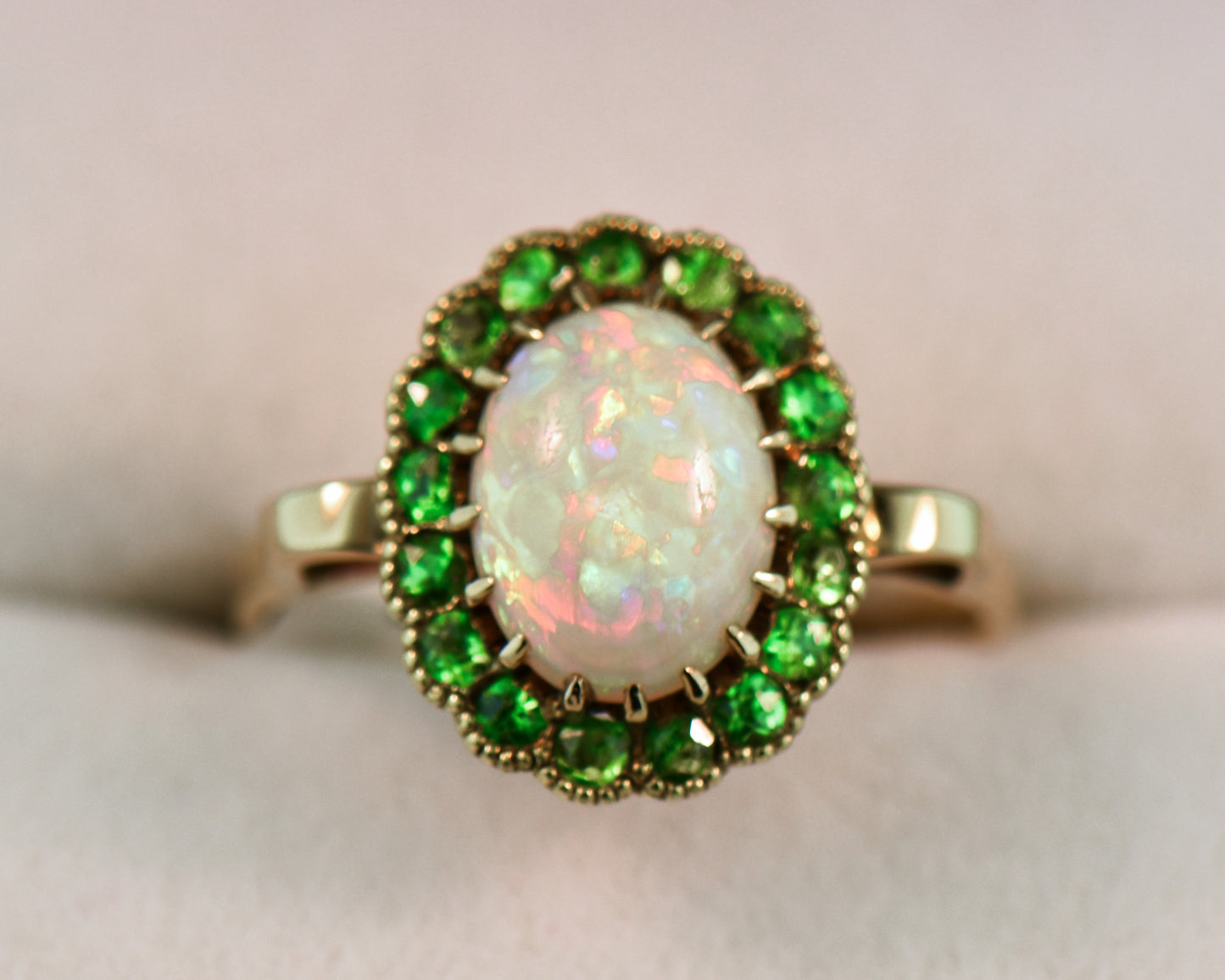 Edwardian Opal & Demantoid Garnet Halo Ring