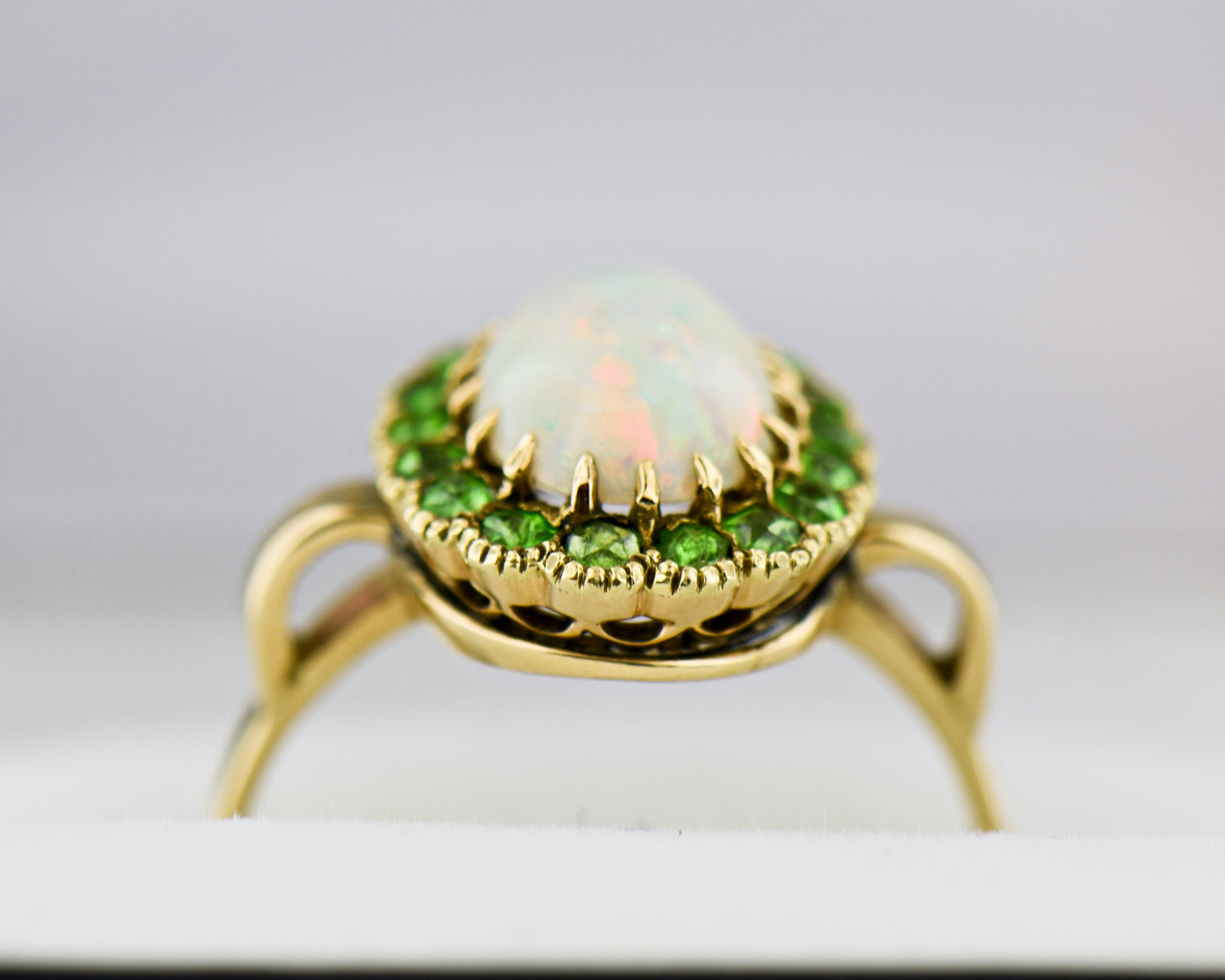 Edwardian Opal & Demantoid Garnet Halo Ring