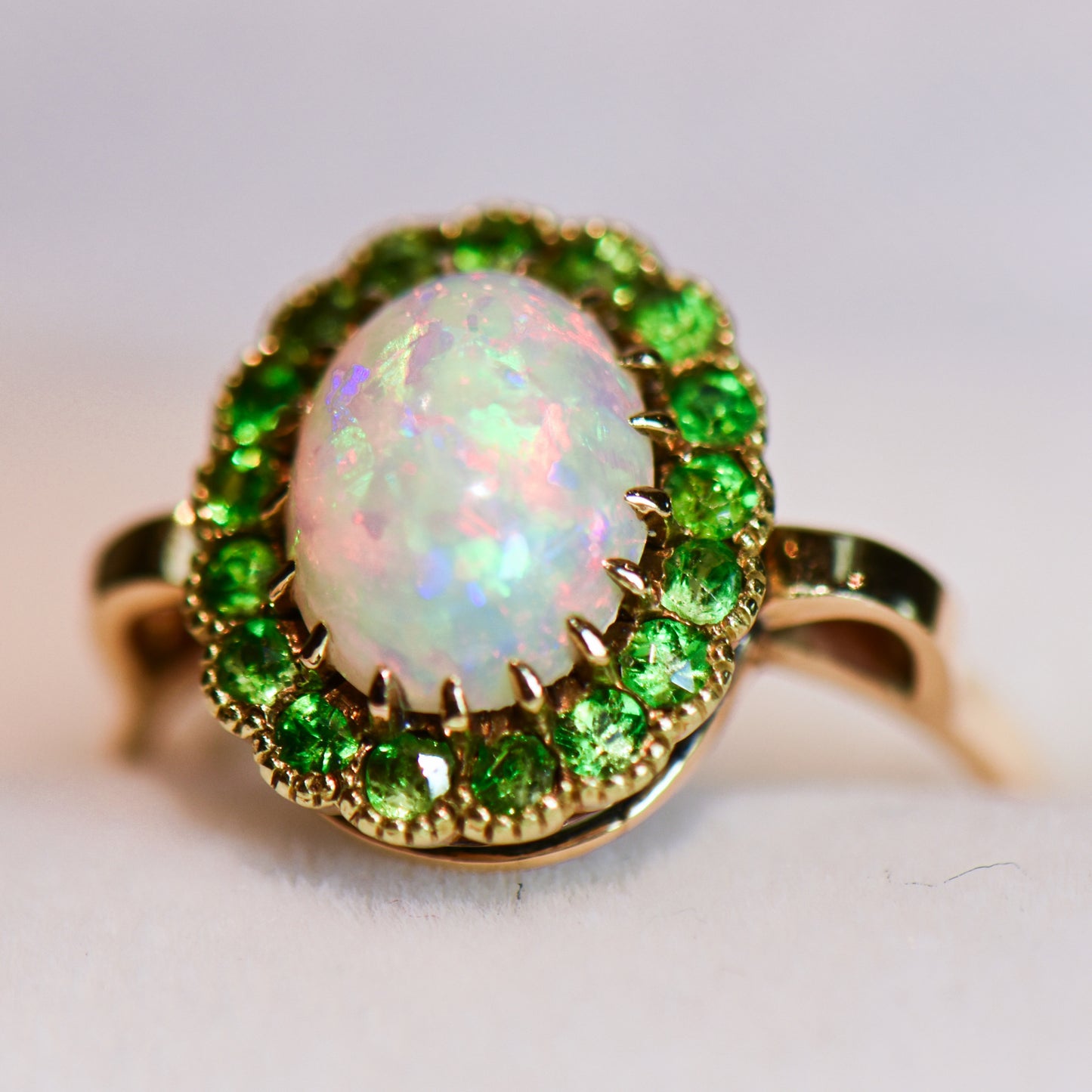 Edwardian Opal & Demantoid Garnet Halo Ring
