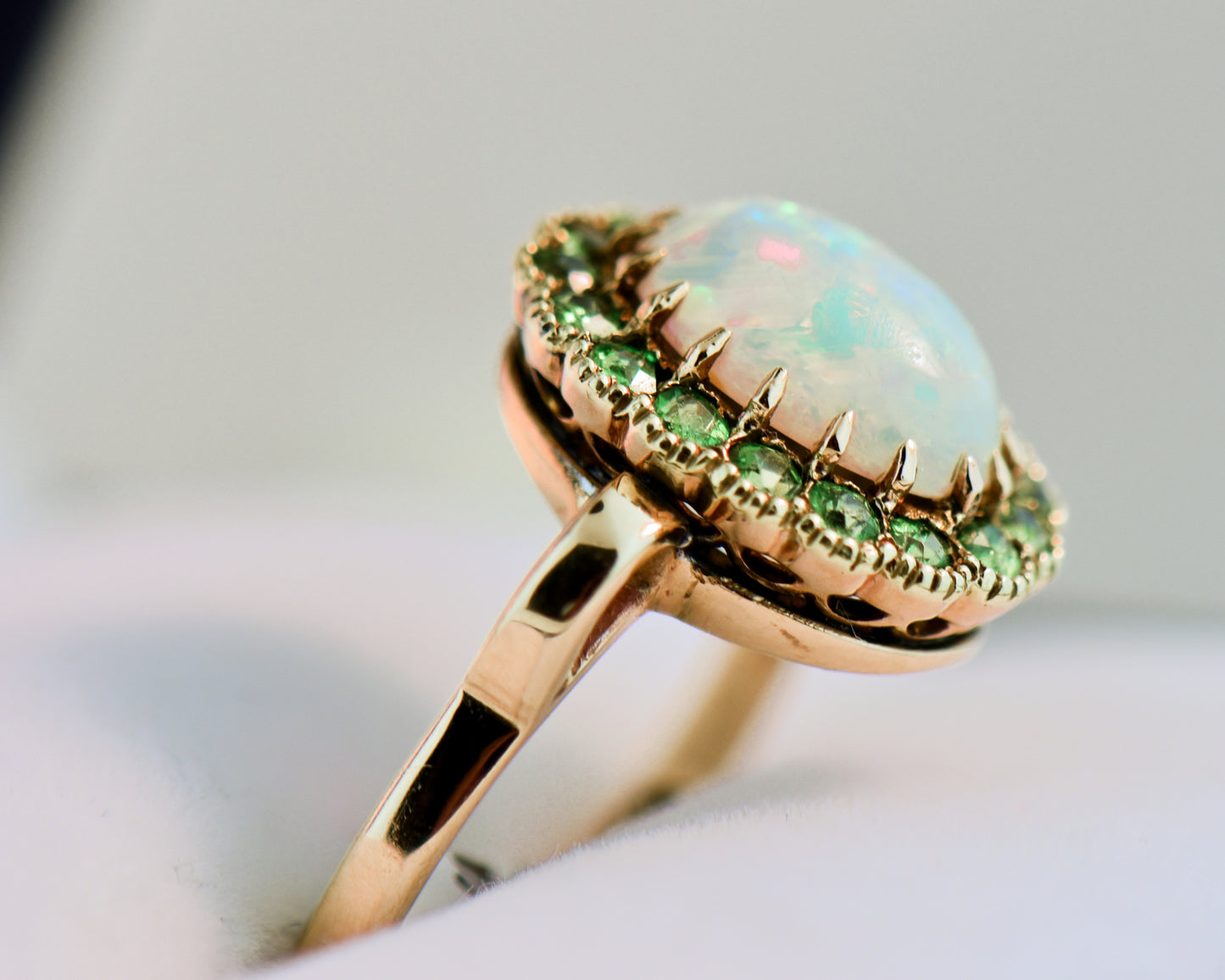 Edwardian Opal & Demantoid Garnet Halo Ring