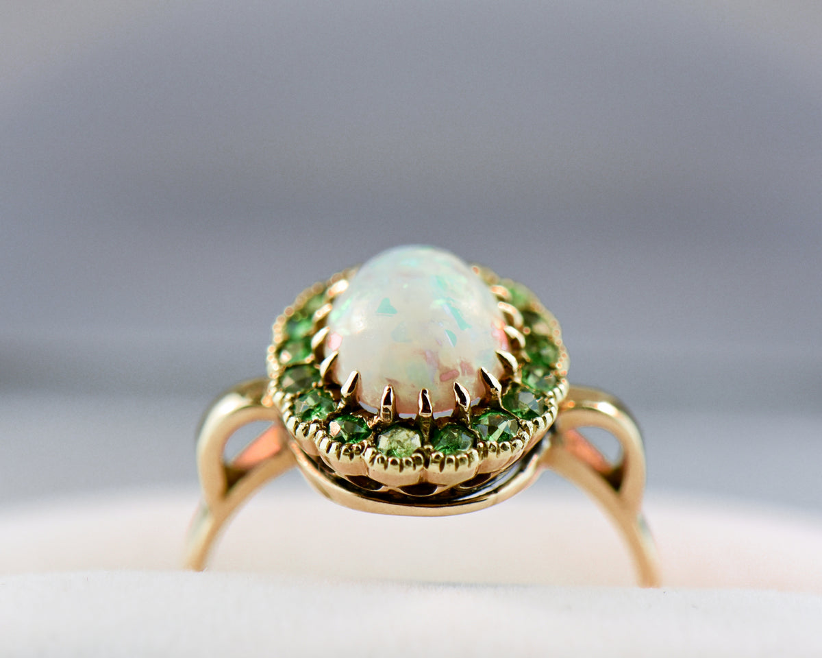 Edwardian Opal & Demantoid Garnet Halo Ring