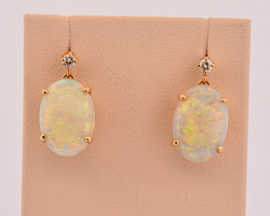 Large Australian Opal & Diamond Drop Earrings