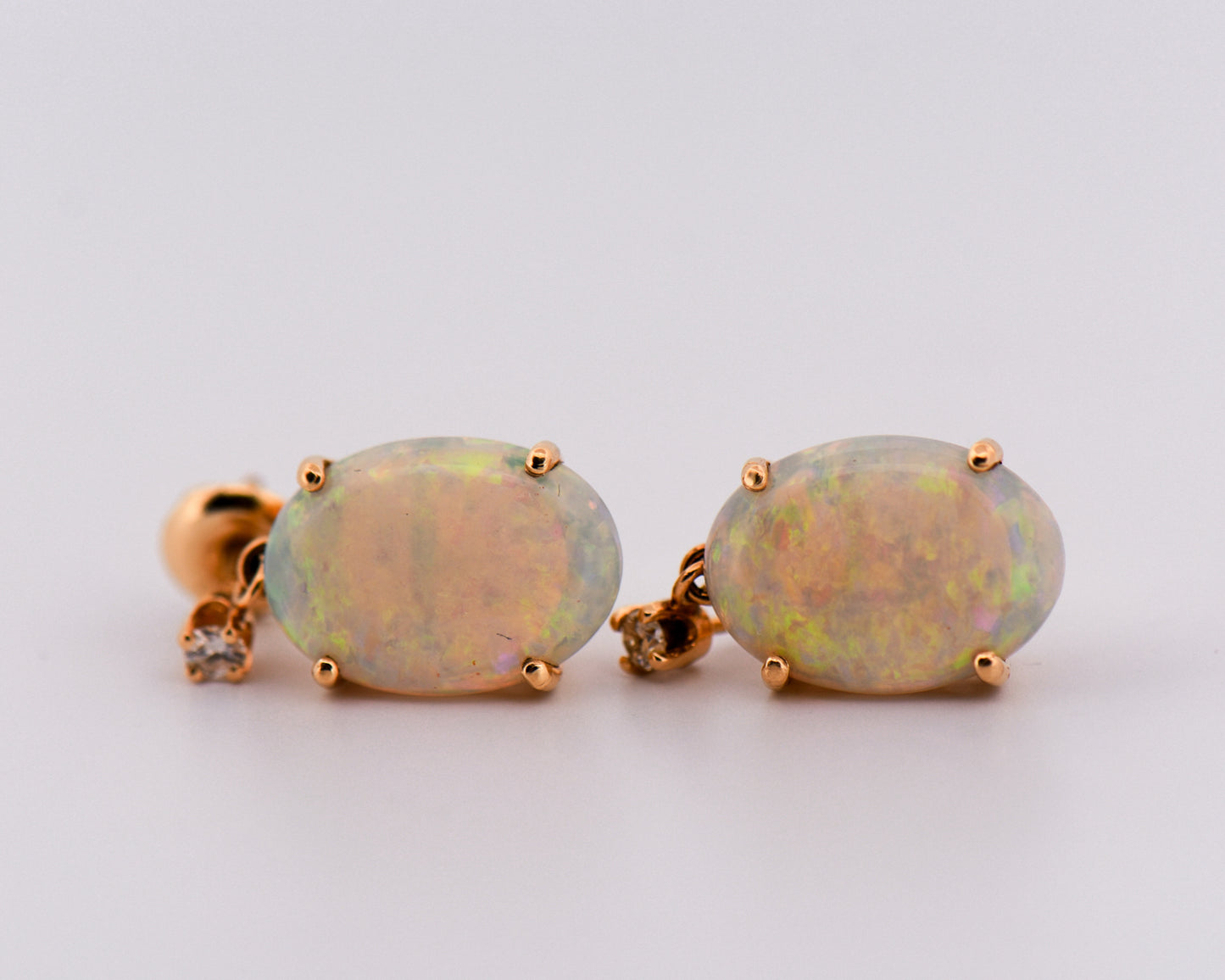 Large Australian Opal & Diamond Drop Earrings