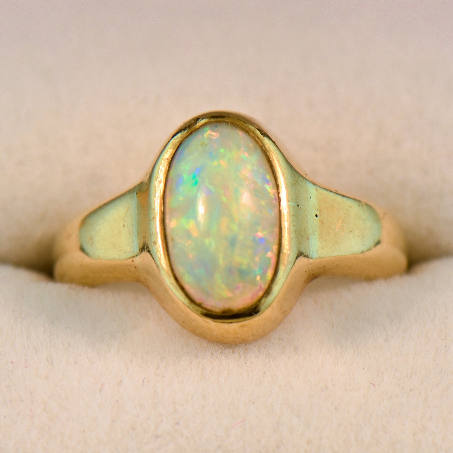 Low Profile Victorian Bezel Set Opal Engagement Ring