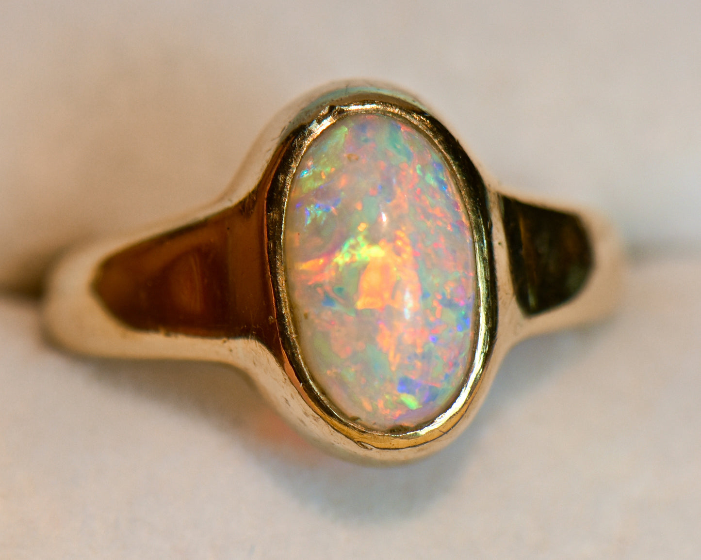 Low Profile Victorian Bezel Set Opal Engagement Ring