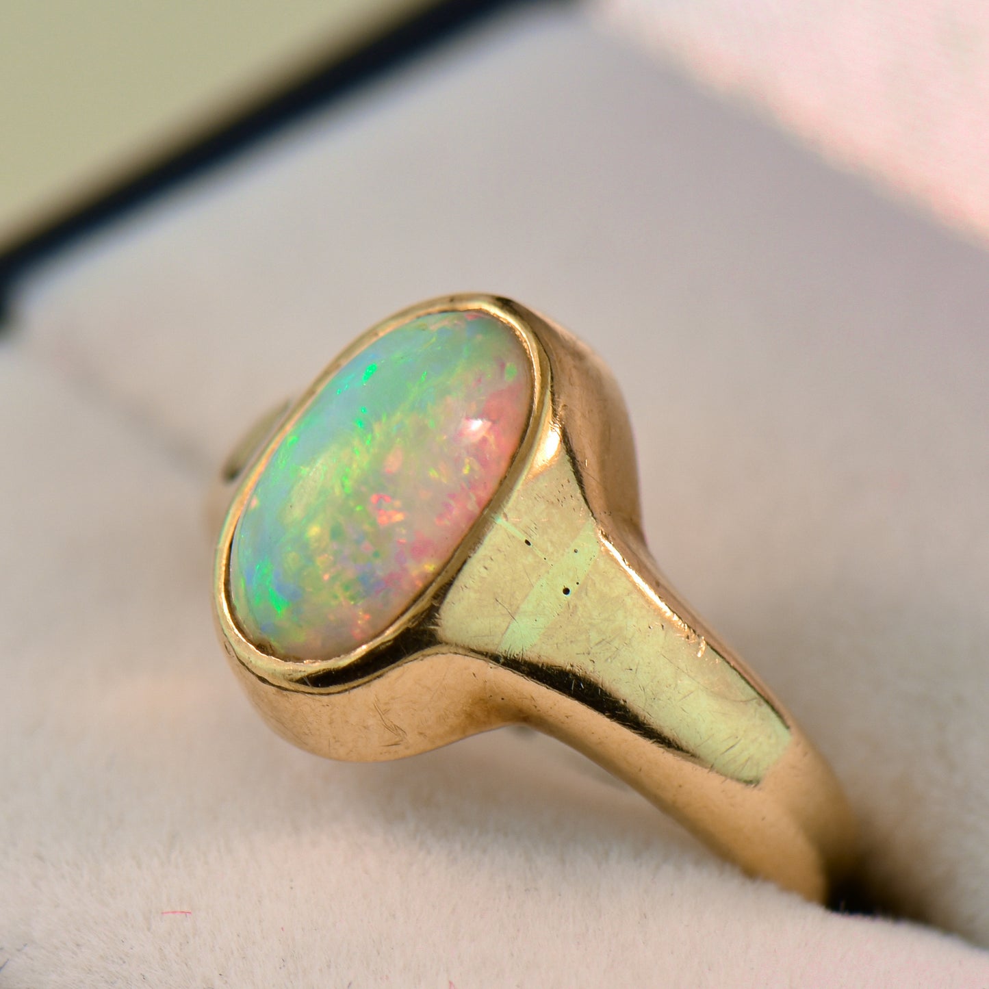 Low Profile Victorian Bezel Set Opal Engagement Ring