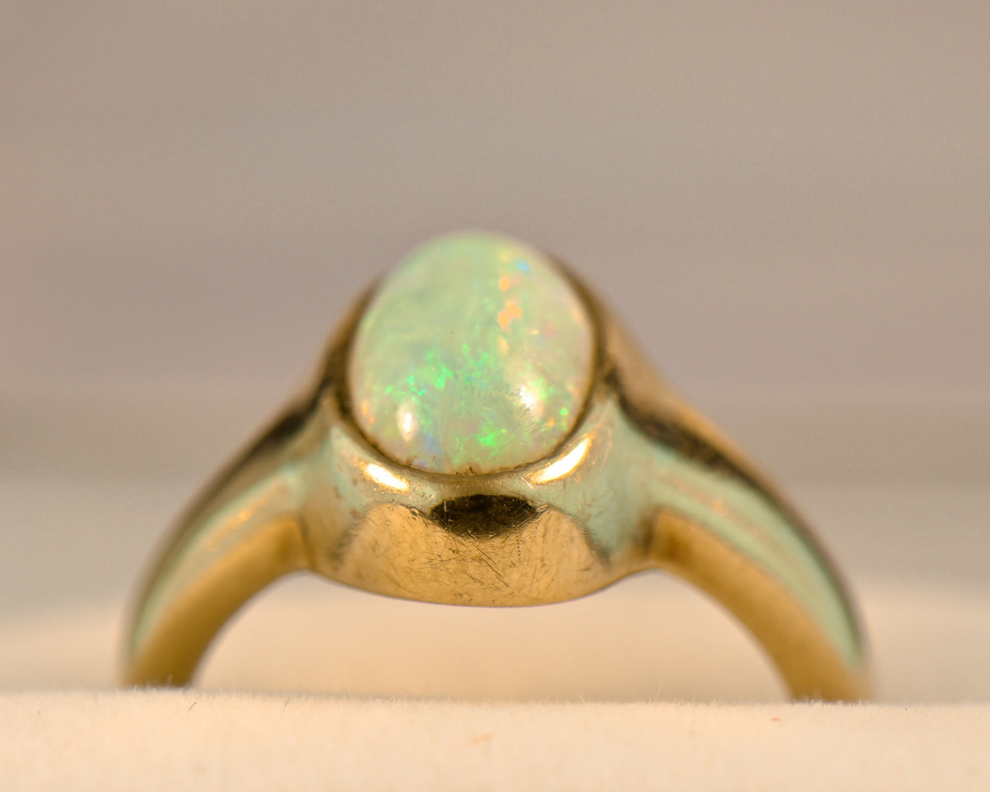 Low Profile Victorian Bezel Set Opal Engagement Ring