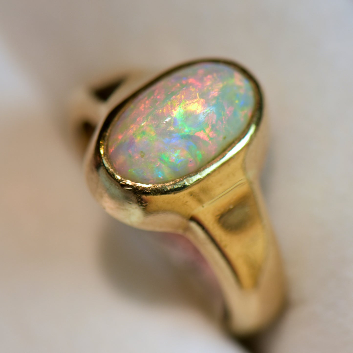 Low Profile Victorian Bezel Set Opal Engagement Ring