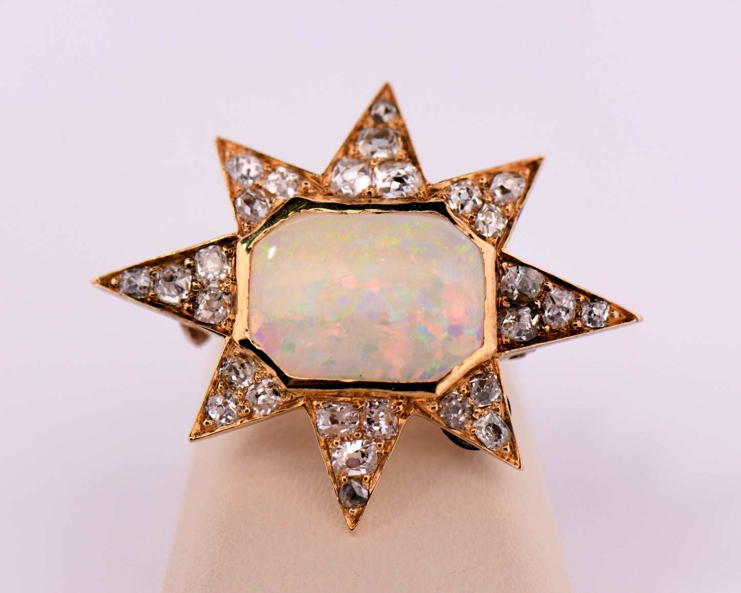 Victorian Gold Star Brooch with Opal and Diamonds