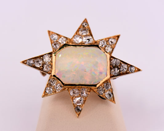 Victorian Gold Star Brooch with Opal and Diamonds