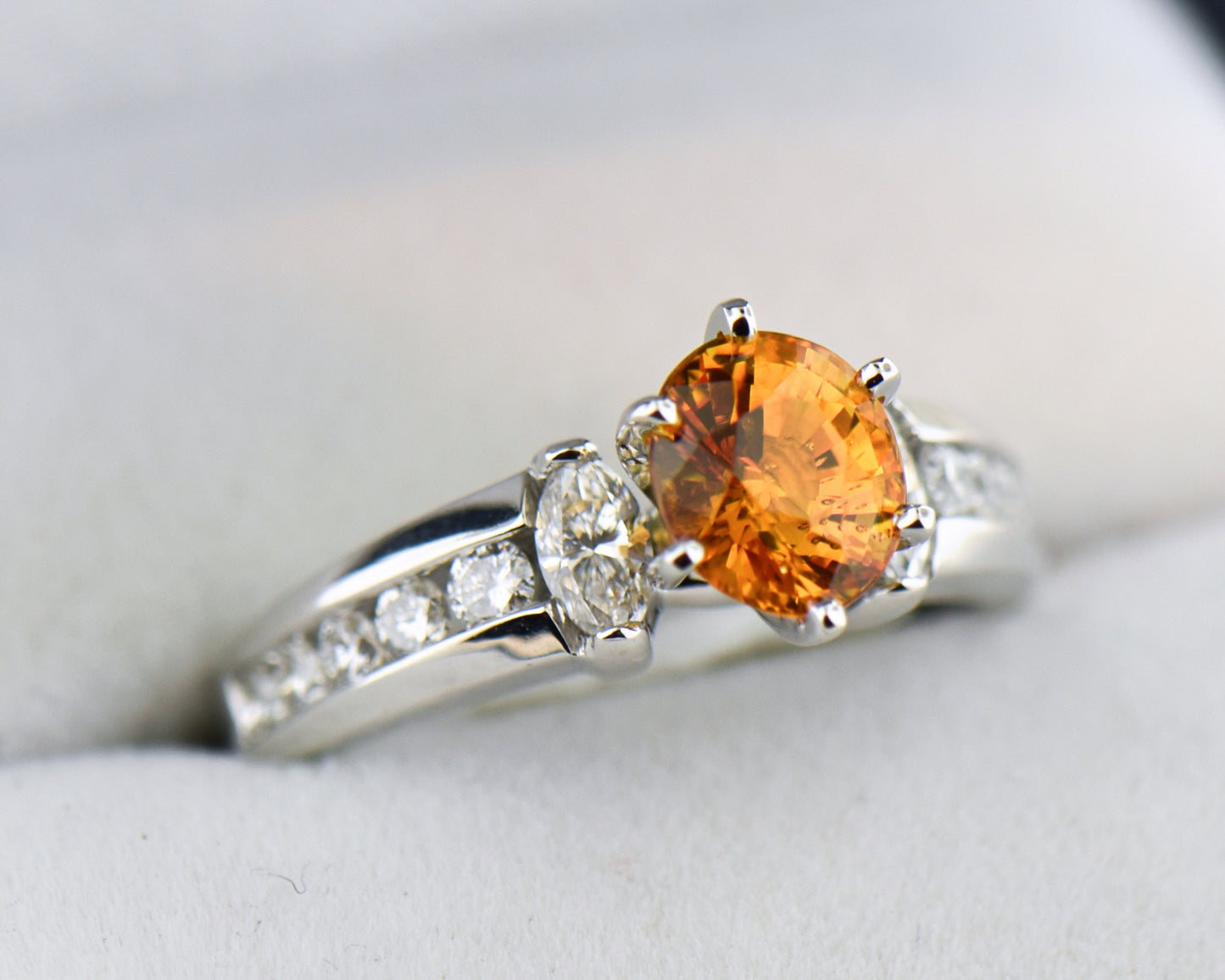 Rare Orange Sapphire & Diamond Engagement Ring