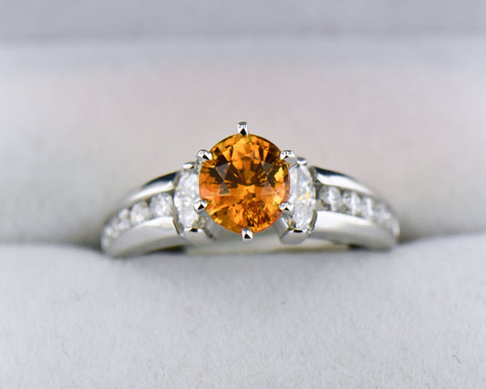 Rare Orange Sapphire & Diamond Engagement Ring