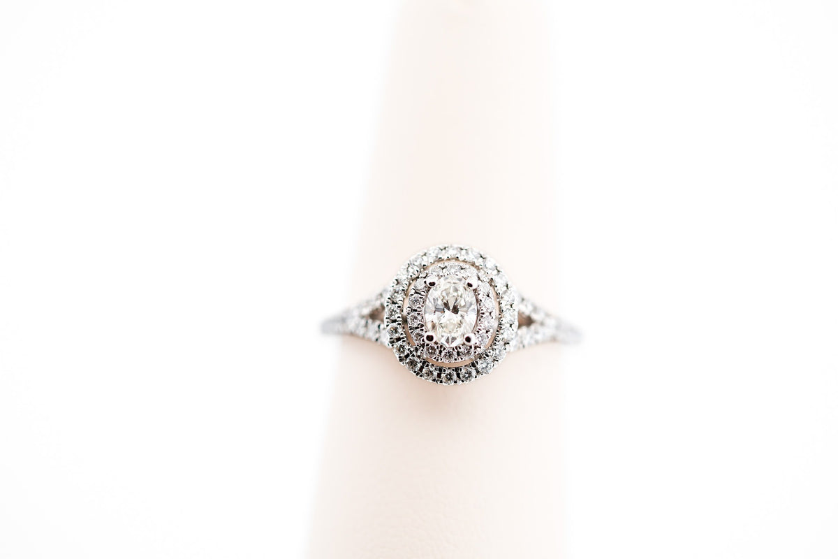Oval Diamond Engagement Ring with Double Halo in White Gold