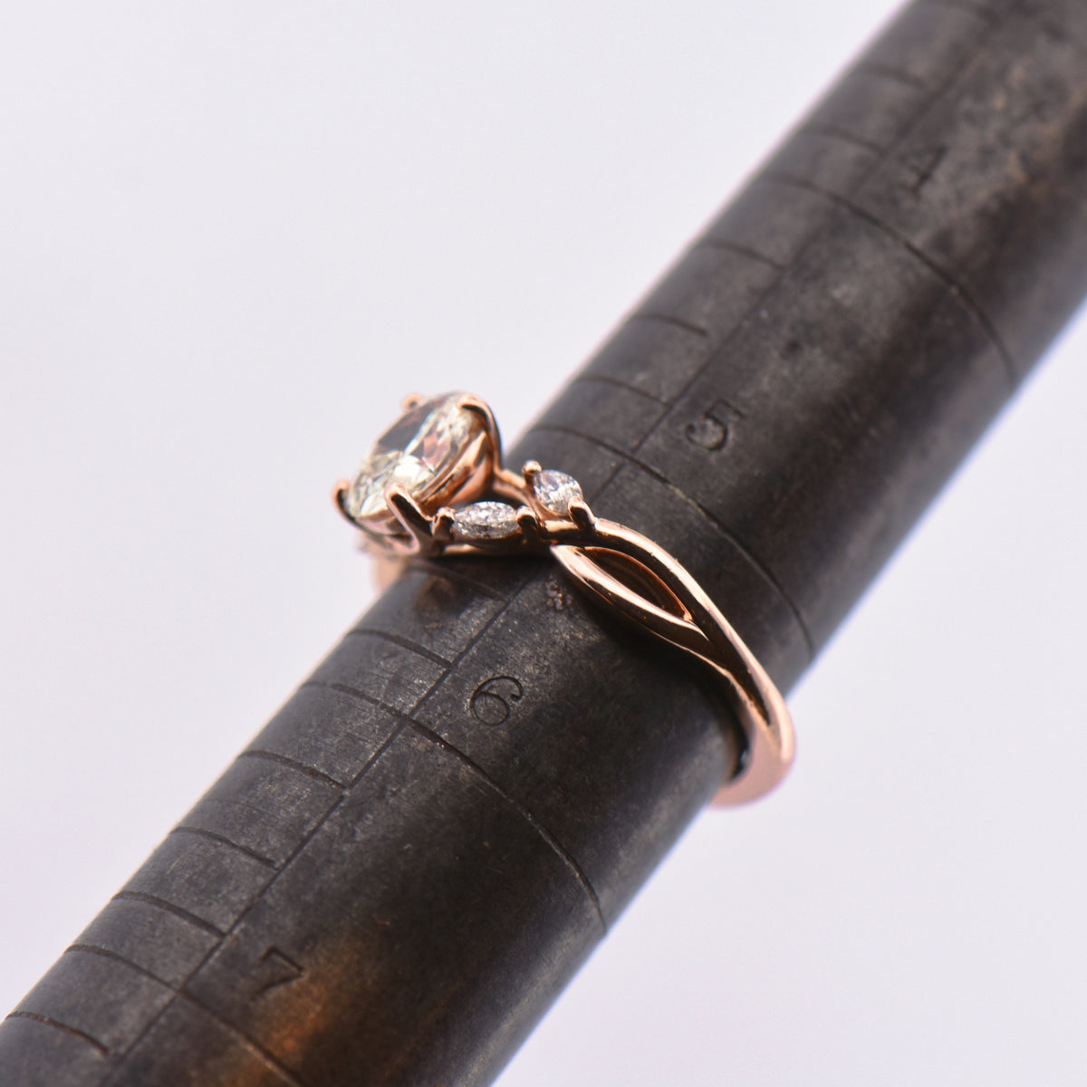 Oval Diamond Engagement Ring with Rose Gold Branch Design