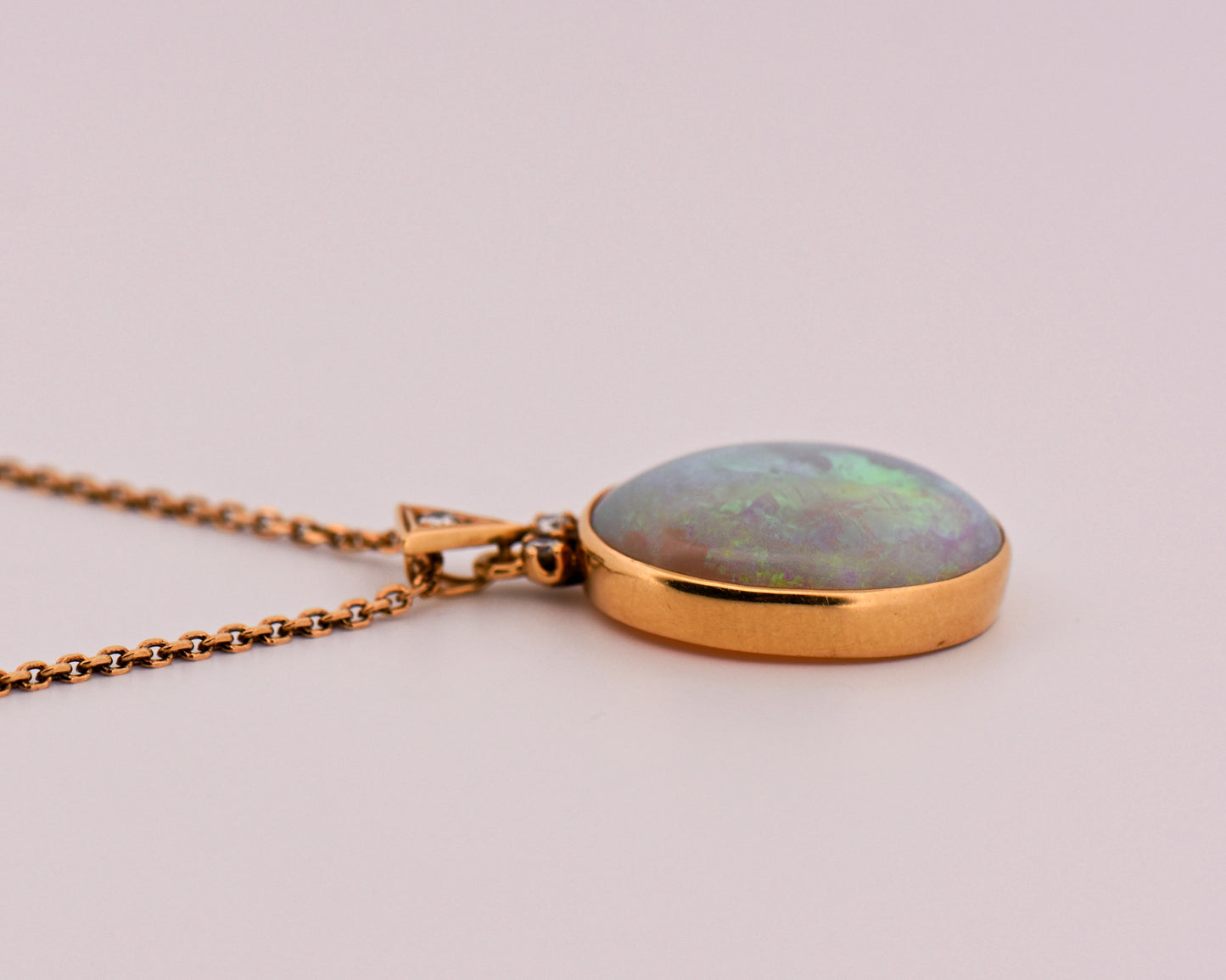 Vintage Bezel Set Opal & Diamond Pendant