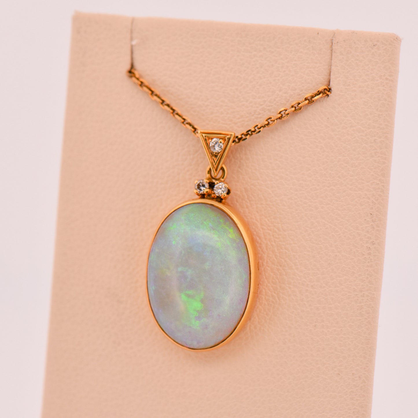 Vintage Bezel Set Opal & Diamond Pendant