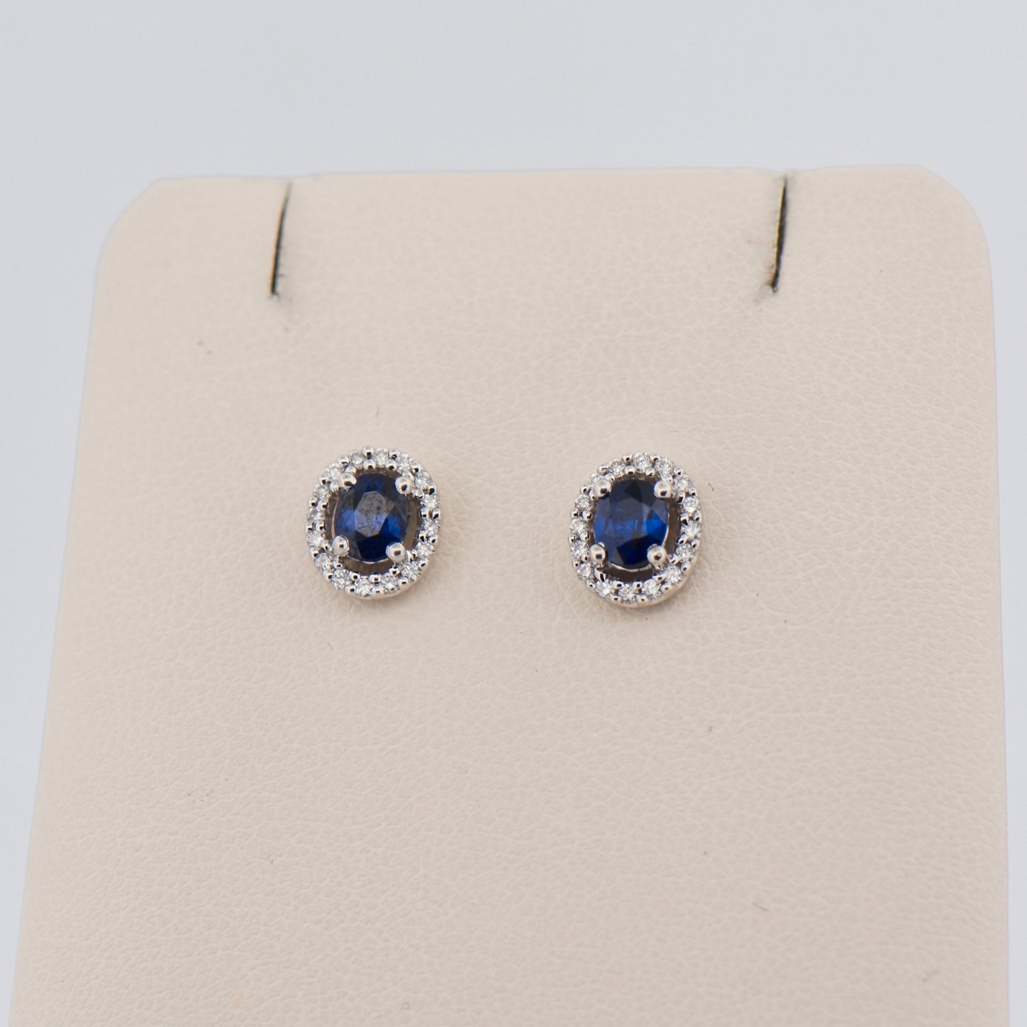 Oval Sapphire Halo Stud Earrings 14kw 1ctw sap d.25