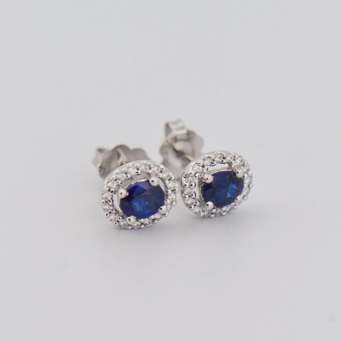 Oval Sapphire Halo Stud Earrings 14kw 1ctw sap d.25