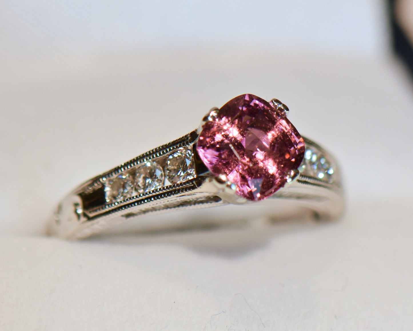 Padparadscha Sapphire & Diamond Engagement Ring