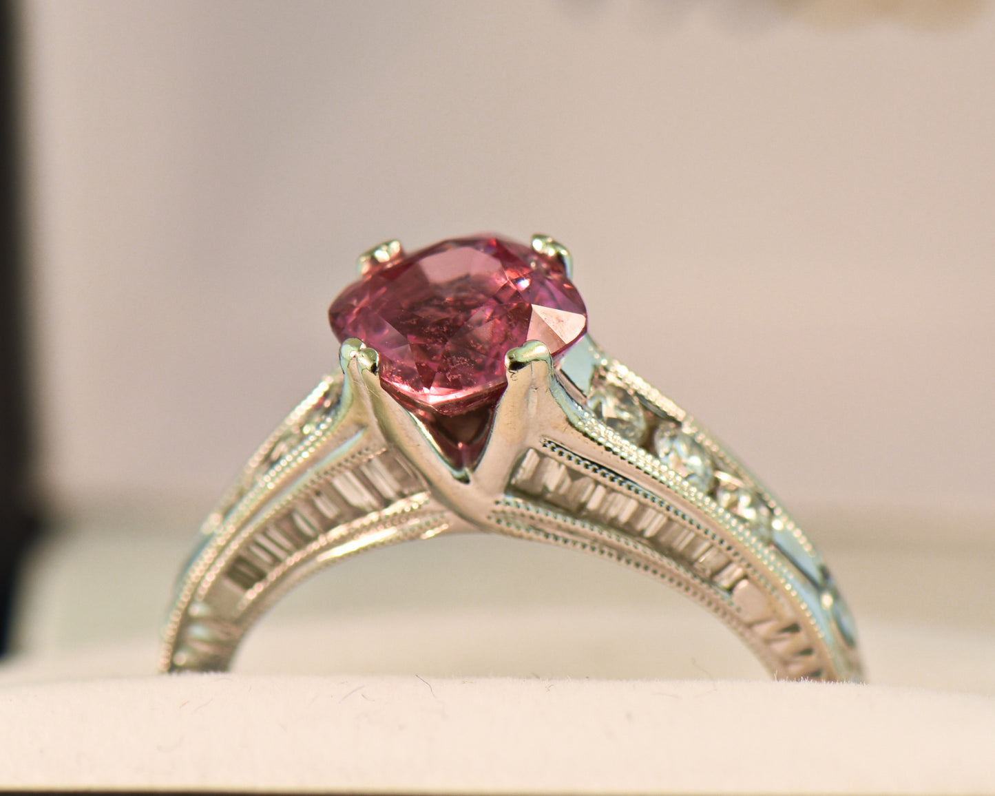 Padparadscha Sapphire & Diamond Engagement Ring