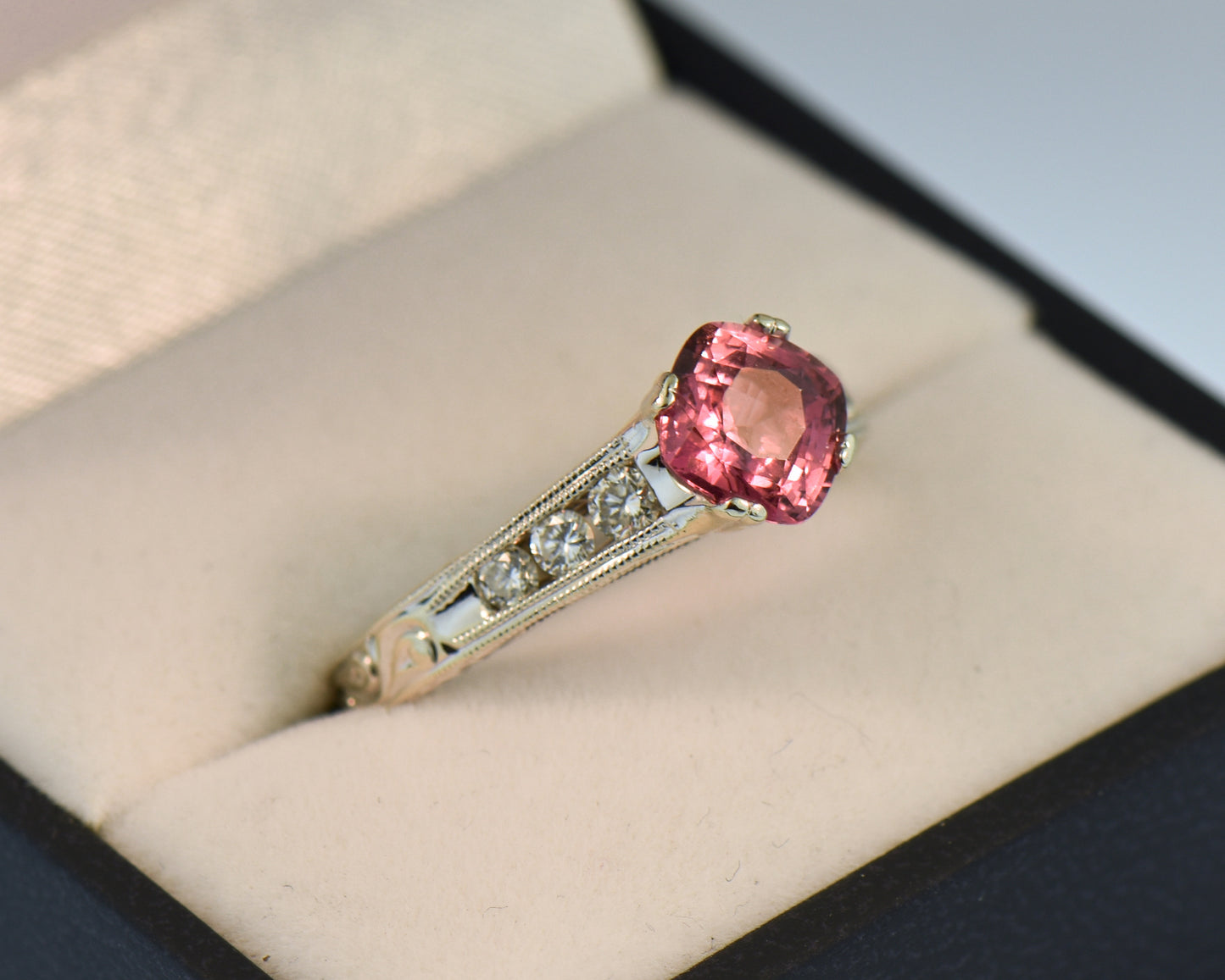 Padparadscha Sapphire & Diamond Engagement Ring