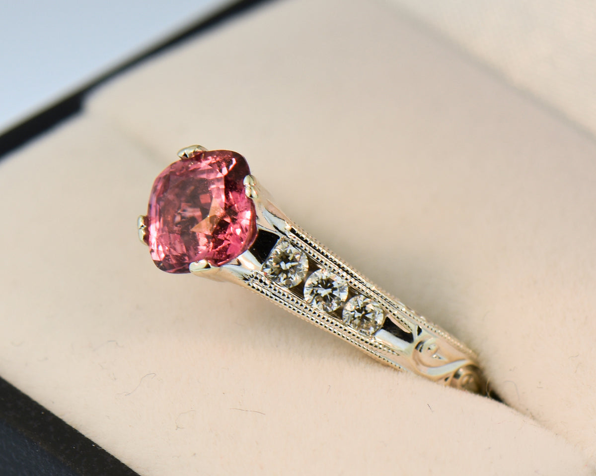 Padparadscha Sapphire & Diamond Engagement Ring