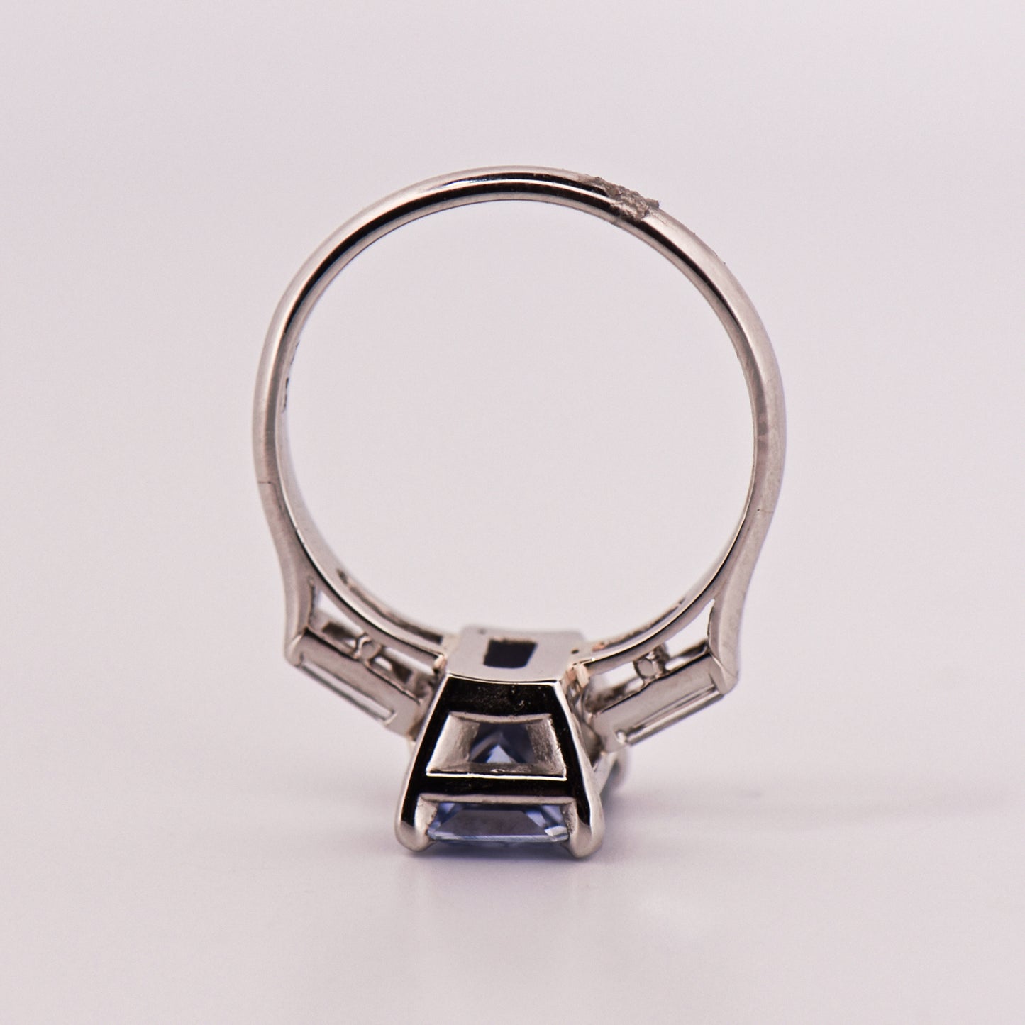 Radiant Cut Periwinkle Blue Sapphire & Diamond Ring in Platinum